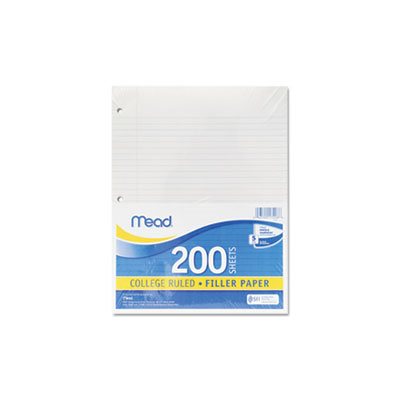 PAPER, FILLER, 15lb, College Rule, 11" x 8.5", White, 200 Sheets