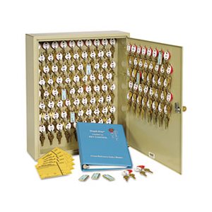 KEY CABINET, Locking, Two-Tag, 120-Key, Welded Steel, Sand, 16.5" x 4.875", x 20.125"