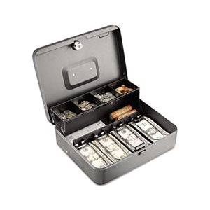 CASH BOX, Tiered, w / Bill Weights, Cam Key Lock, Charcoal