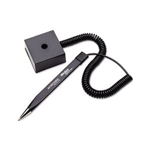 COUNTER PEN, COILED, Wedgy, Secure, Ballpoint, Stick, w /  Square Base, Black Ink, Fine