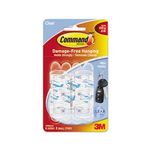 HOOKS, COMMAND, CLEAR, PLASTIC, MINI, 6 HOOKS / PACK