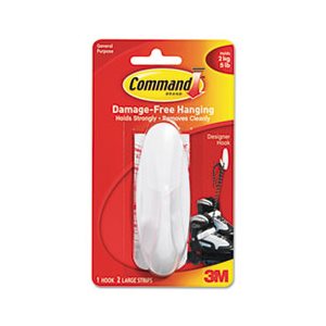 HOOK, COMMAND, UTILITY, DESIGNER, LARGE, 5LB CAPACITY, WHITE, 1 / PACK