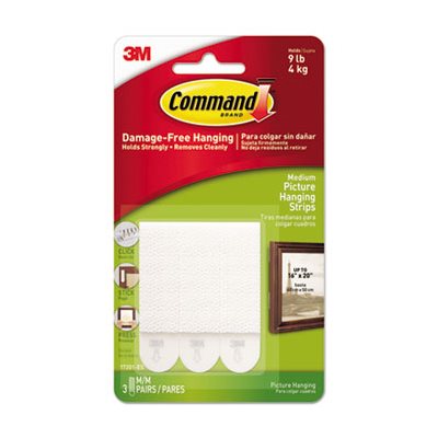 PICTURE HANGING STRIPS, COMMAND, 2" X .75", FOAM, 3LB CAPACITY, WHITE, 3 / PACK 