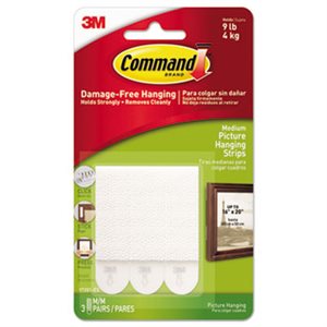 PICTURE HANGING STRIPS, COMMAND, 2" X .75", FOAM, 3LB CAPACITY, WHITE, 3 / PACK 