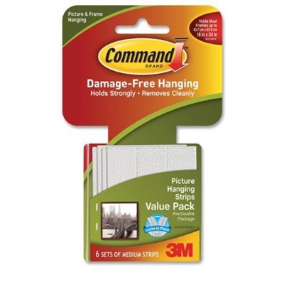 PICTURE HANGING STRIPS, COMMAND, MEDIUM, WHITE, 6 / PACK