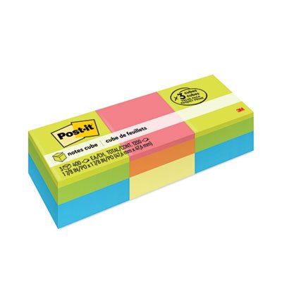 POST-IT, Mini Cubes, 2" x 2", ULTRA COLORS, 400-Sheet, 3 / Pack