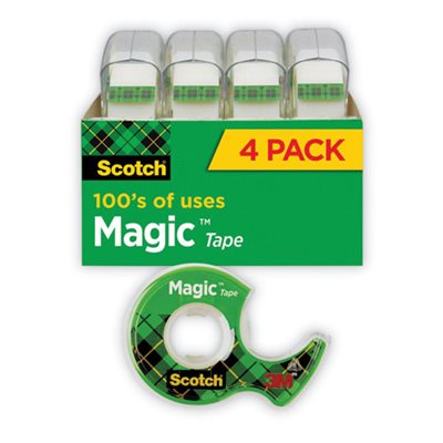 TAPE, TRANSPARENT, SCOTCH, Magic Tape, in Handheld Dispenser, 3 / 4" x 300", 1" Core, Clear, 4 / Pack