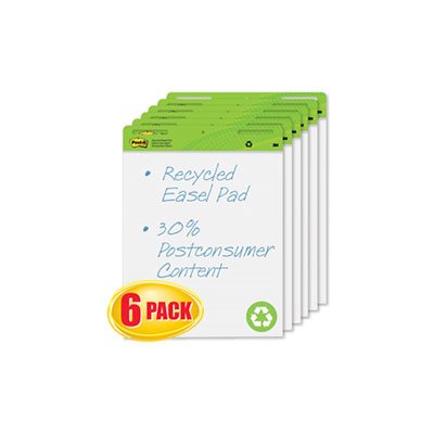 Self Stick Easel Pads, 25 x 30, White, Recycled, 6 30 Sheet Pads / Carton