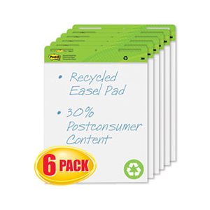 Self Stick Easel Pads, 25 x 30, White, Recycled, 6 30 Sheet Pads / Carton