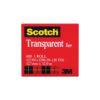 TAPE, Transparent, SCOTCH, .5" x 1296", 1" Core, Clear