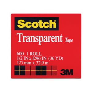 TAPE, Transparent, SCOTCH, .5" x 1296", 1" Core, Clear