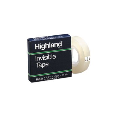 TAPE, Invisible Permanent, Mending, .5" x 1296", 1" Core, Clear