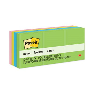 POST-IT NOTES, Pads, Jaipur Colors, 1.5" x 2", 100-Sheet, 12 / Pack