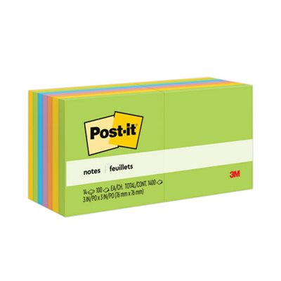 POST-IT NOTES, Pads, Jaipur Colors, 3" x 3", 100-Sheet, 14 / Pack