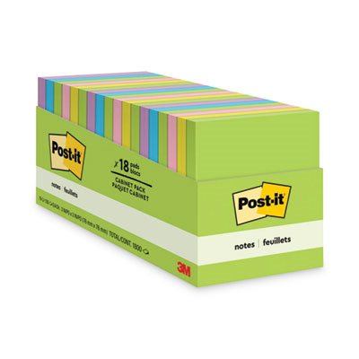 POST-IT NOTES, Pads, Jaipur Colors, Cabinet Pack, 3" x 3", 100-Sheet, 18 / Pack