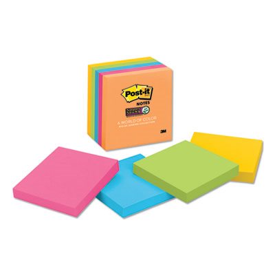 POST-IT NOTES, Pads, Rio de Janeiro Colors, 3" x 3", 90-Sheet, 5 / Pack