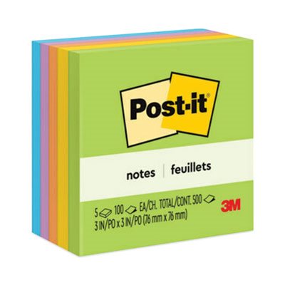 POST-IT NOTES, Pads, Jaipur Colors, 3" x 3", 100-Sheet, 5 / Pack