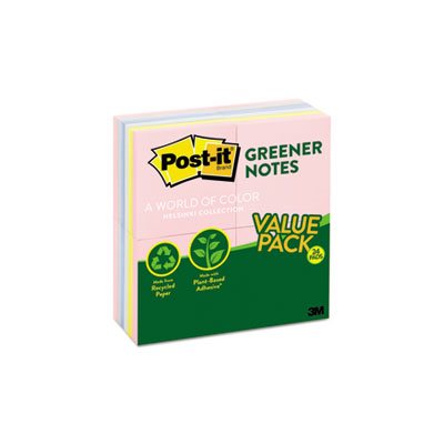 POST-IT NOTES, PADS, Recycled, 3" x 3", Assorted Helsinki Colors, 100-Sheet, 24 / Pack