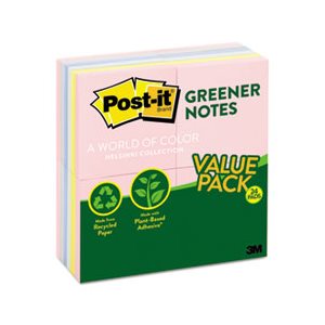 POST-IT NOTES, PADS, Recycled, 3" x 3", Assorted Helsinki Colors, 100-Sheet, 24 / Pack