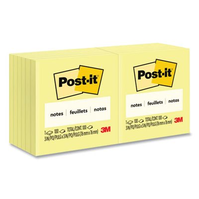 POST-IT NOTES, Pads, Canary Yellow, 3" x 3", 100-Sheet, 12 / Pack