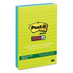 POST-IT NOTES, PADS, Recycled, Bora Bora Colors, Lined, 4" x 6", 90-Sheet, 3 / Pack
