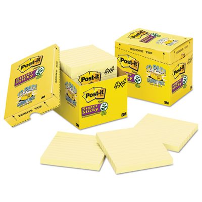 POST-IT NOTES, Canary Yellow, Lined, 4" x 4", 90-Sheet, 12 / Pack