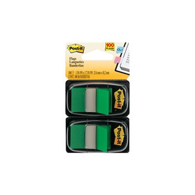 POST-IT NOTES, Page Flag Markers, in Dispenser, Green, 100 Flags / Dispenser, 2 / pack