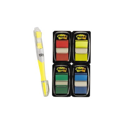 POST-IT NOTES, Page Flag Markers, Value Pack, Assorted Colors, 200 1" Flags + Highlighter with 50 1 / 2" Flags