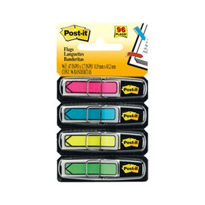 POST-IT NOTES, PAGE FLAG MARKERS, Arrow, .5", Four Assorted Bright Colors, 24 / Color, 96 / Pack