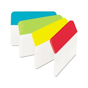 FILE TABS, POST-IT, Angled, 2" x 1.5", Solid, ASSORTED BRIGHT COLORS, 24 / Pack