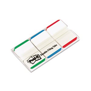 File Tabs, POST-IT, 1" x 1.5", Lined, Blue / Green / Red, 66 / Pack