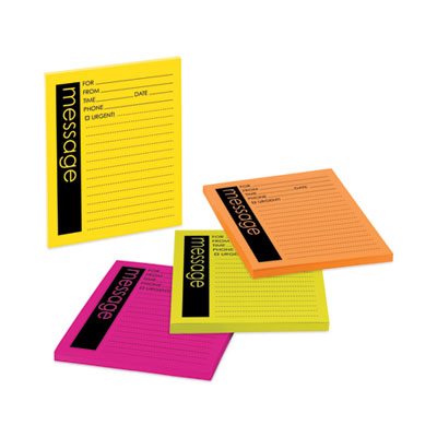 POST-IT NOTES, MESSAGE PAD, Self-Stick, 3.875" x 4.875", Rio de Janeiro Colors, 50-Sheet, 4 / Pack