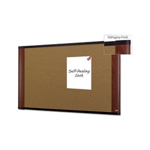 BOARD, Cork, Bulletin, 36" x 24", Aluminum Frame, w / Mahogany Wood Grained Finish