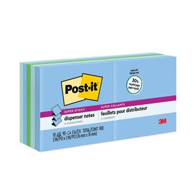 POST-IT NOTES, Pop-up, Recycled, Bora Bora Colors, 3" x 3", 90-Sheet, 10 / Pack