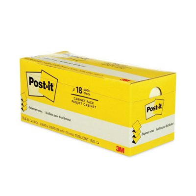 POST-IT NOTES, POP-UP REFILL, 3" X 3" ,Canary Yellow, Cabinet Pack, 90-Sheet, 18 / Pack