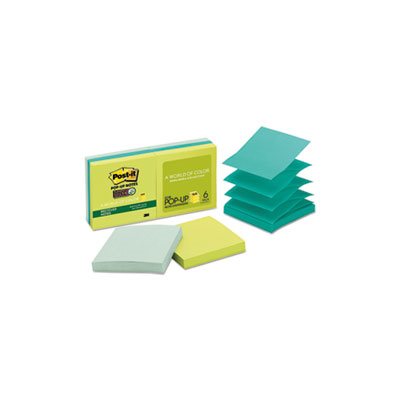 POST-IT NOTES, Pop-up, Recycled, ASSORTED Bora Bora Colors, 3" x 3", 90-Sheet, 6 / Pack POST-IT NOTES, Pop-up, Recycled, ASSORTED Bora Bora Colors, 3" x 3", 90-Sheet, 6 / Pack