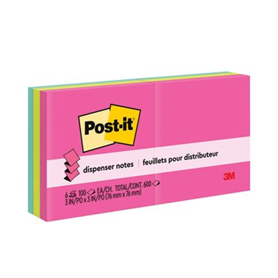 POST-IT NOTES, Pop-up Refill, 3" x 3", Assorted Cape Town Colors, 100-Sheet, 6 / Pack