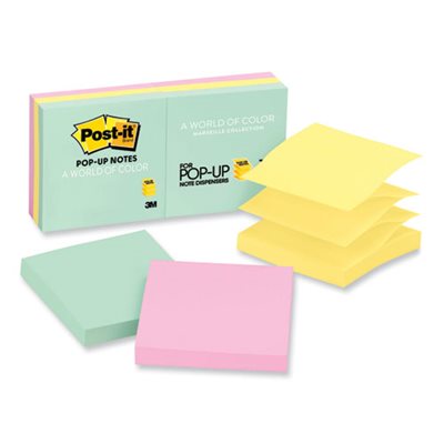 POST-IT NOTES, Pop-up Refill, 3" x 3", Assorted Marseille Colors, 100-Sheet, 6 / Pack