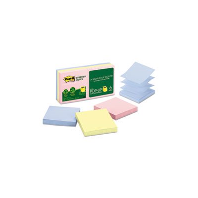 POST-IT NOTES, POP-UP, RECYCLED, 3" x 3", Assorted Helsinki Colors, 100-Sheet, 6 / Pack