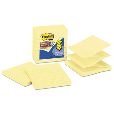 POST-IT NOTES, Pop-up Refill, Lined, 4" x 4", Canary Yellow, 90-Sheet, 5 / Pack