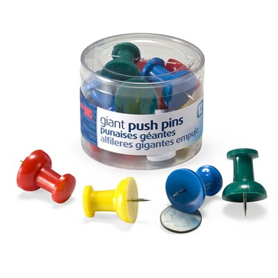 PUSH PIN, GIANT, 12 / TUB, ASSORTED