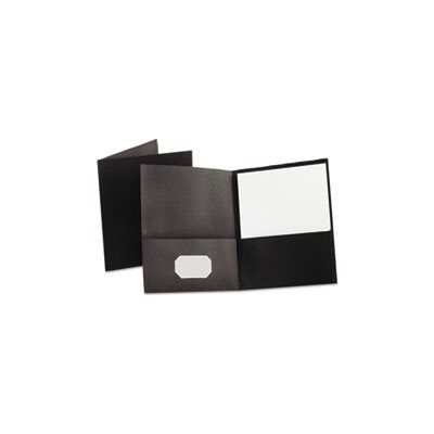 FOLDER, Twin-Pocket, Embossed Leather Grain Paper, Black, 25 / Box