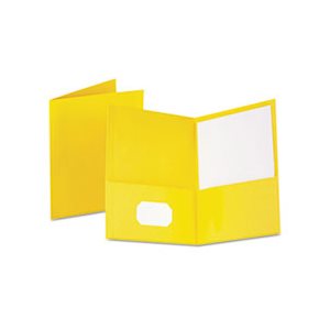 FOLDER, Twin-Pocket, Embossed Leather Grain Paper, Yellow, 25 / Box