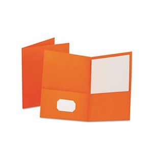 FOLDER, Twin-Pocket, Embossed Leather Grain Paper, Orange, 25 / Box