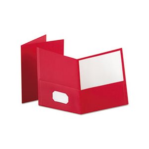 FOLDER, Twin-Pocket, Embossed Leather Grain, Paper, Red, 25 / Box