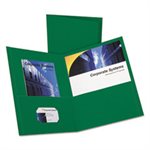 FOLDER, Twin-Pocket, Embossed Leather Grain Paper, Hunter Green, 25 / Box