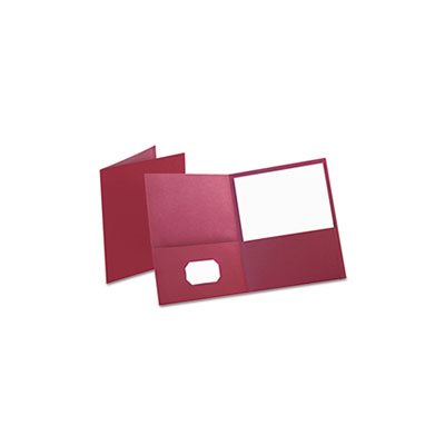 FOLDER, Twin-Pocket, Embossed Leather Grain Paper, Burgundy, 25 / Box