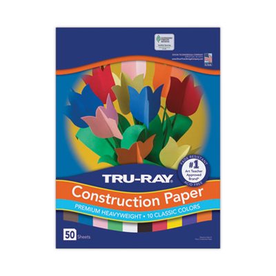 CONSTRUCTION PAPER, Tru-Ray, 76lbs, 12" x 18", Assorted COLORS, 50 Sheets / Pack