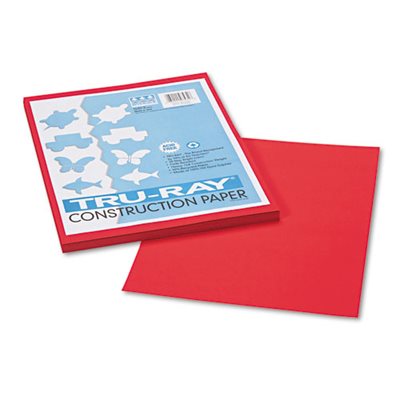 CONSTRUCTION PAPER. Tru-Ray, 76lbs, 9" x 12", Festive Red, 50 Sheets / Pack