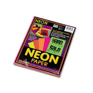 PAPER, COLORED, BOND, Array, 24lb, 8.5" x 11", Assorted Neon, 100 Sheets / Pack